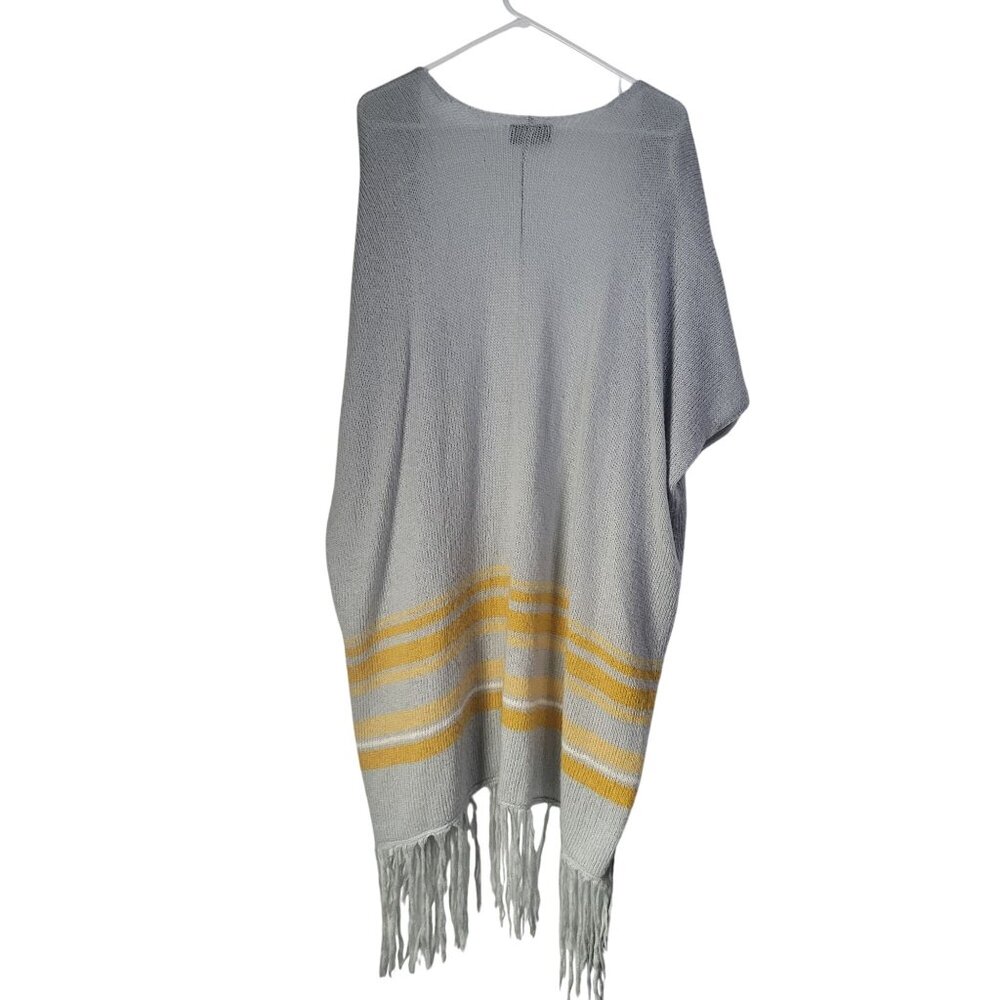 WOODEN SHIPS Women's M/L Open Front Gray Yellow Stripes Cardigan Sweater Shawl - Picture 2 of 7